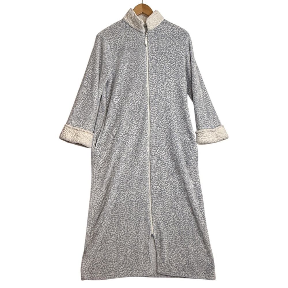 Vtg Oscar De La Renta Full Zip Plush Long Robe House Coat Sz S/M Printed Lounge